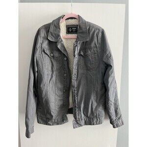 Indigo Star Mens M Gray Denim Jacket Sherpa Lined Trucker Coat